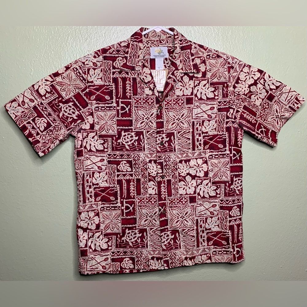 Vintage Hawaiian Fashion Mens Size M Red Floral Aloha Print Short Sleeve Shirt
